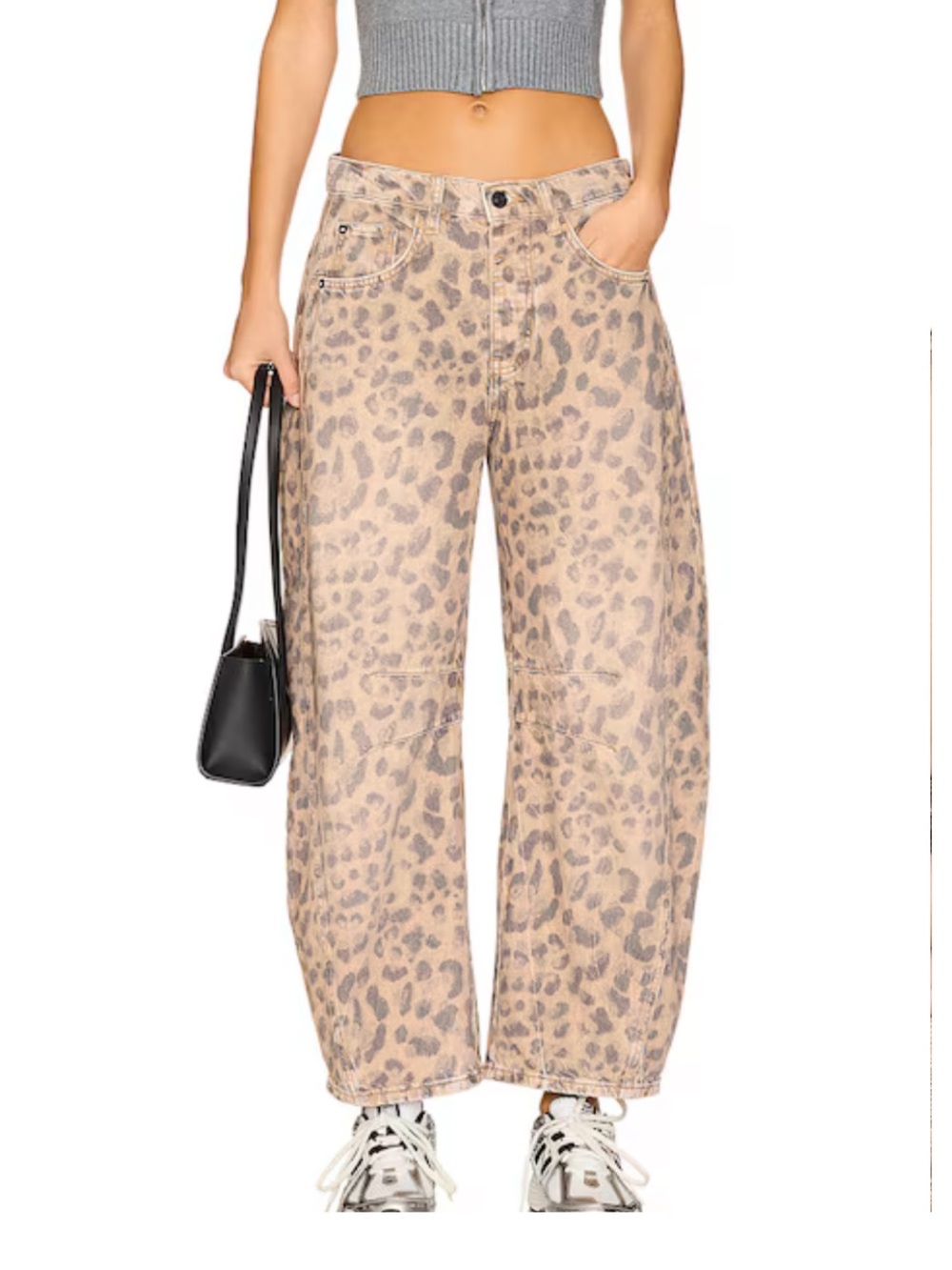 We The Free Leopard-Print barrel jeans in Tan and Gray. Size 26 - Picture 5 of 10